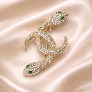 Serpenti Snake Gold Crystal Green Eyes Brooch